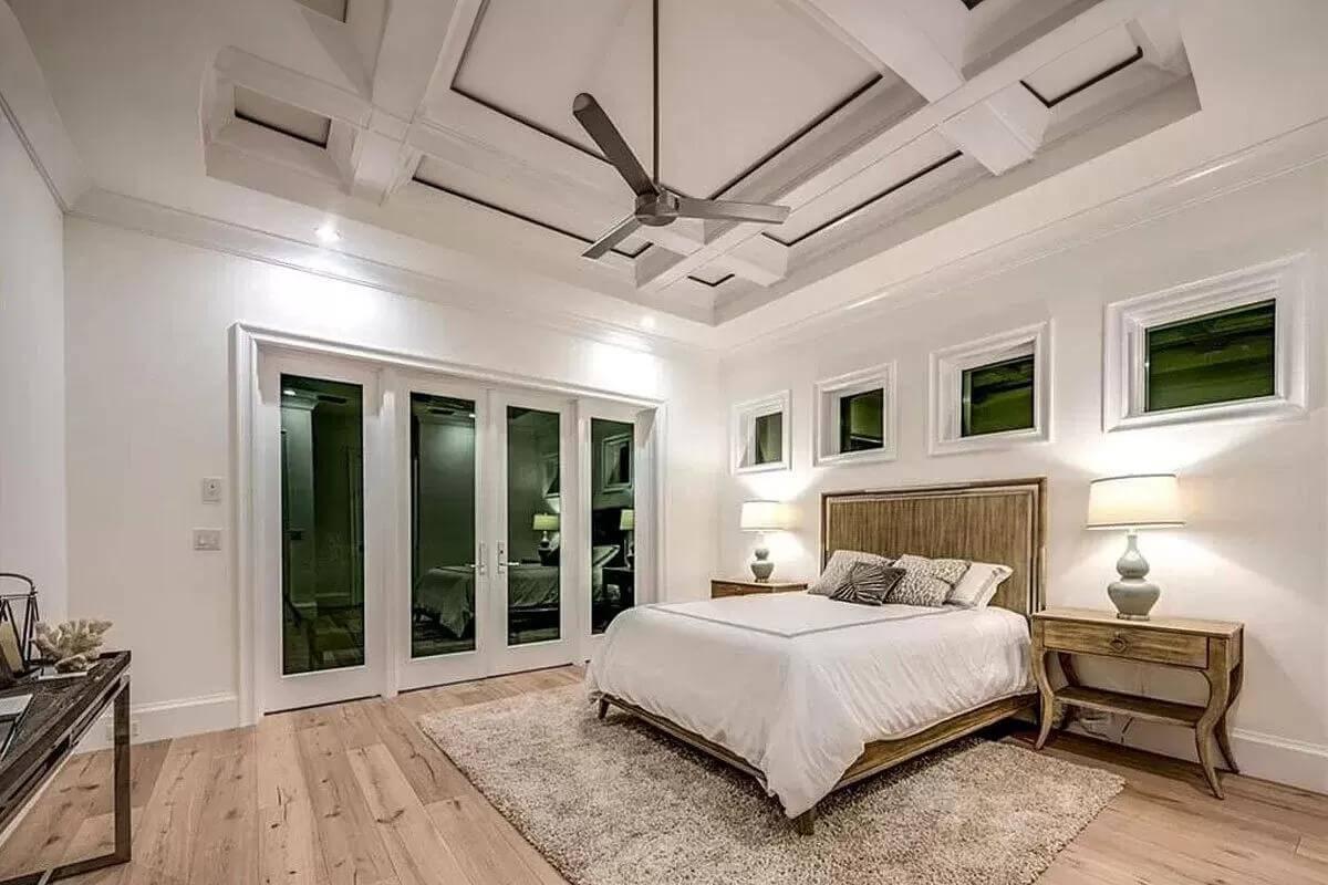Look Up at the Captivating Coffered Ceiling in This Serene Bedroom