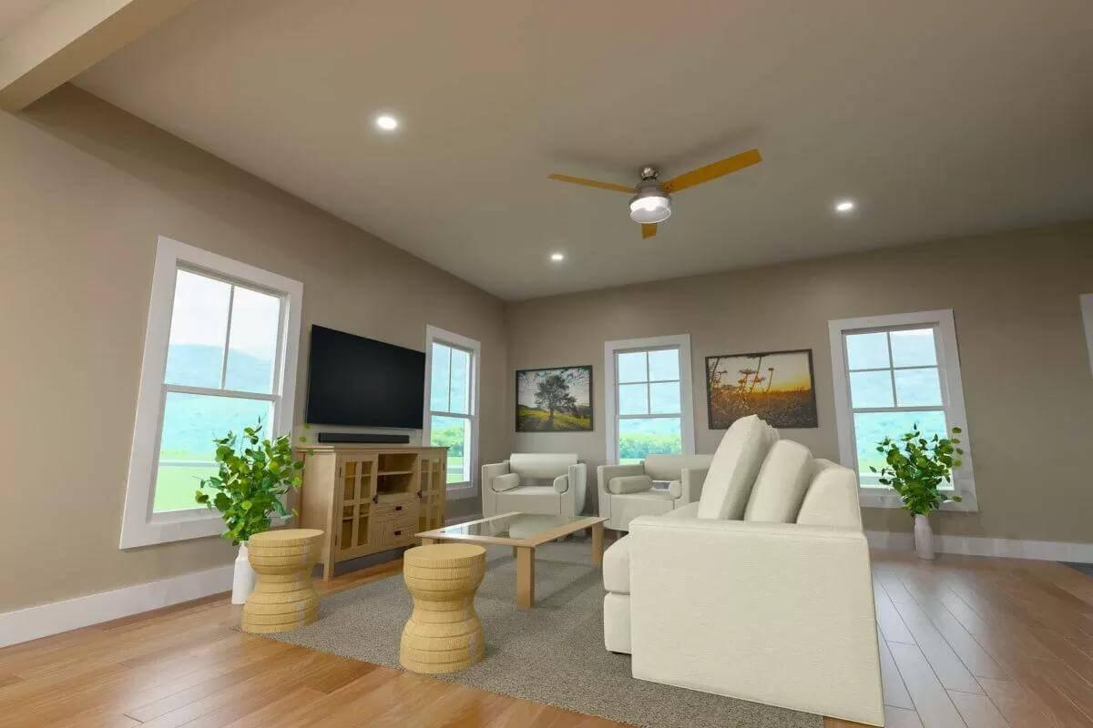 Calming Living Room with Neutral Tones and Large Windows