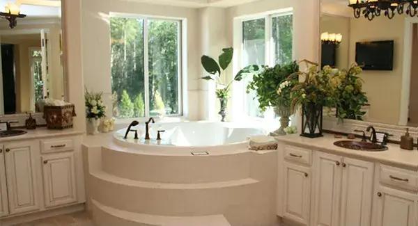 Indulge in This Bathroom with an Expansive Garden Tub and Dual Vanities