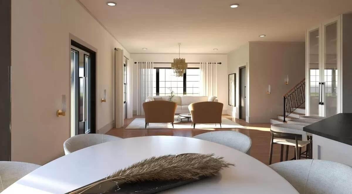 Relax in the Sophisticated Living Area with Chic Armchairs and Luxe Lighting