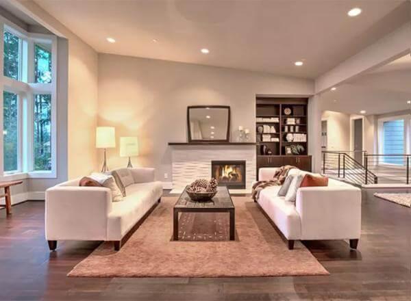 Modern Living Room with Symmetry and a Central Fireplace