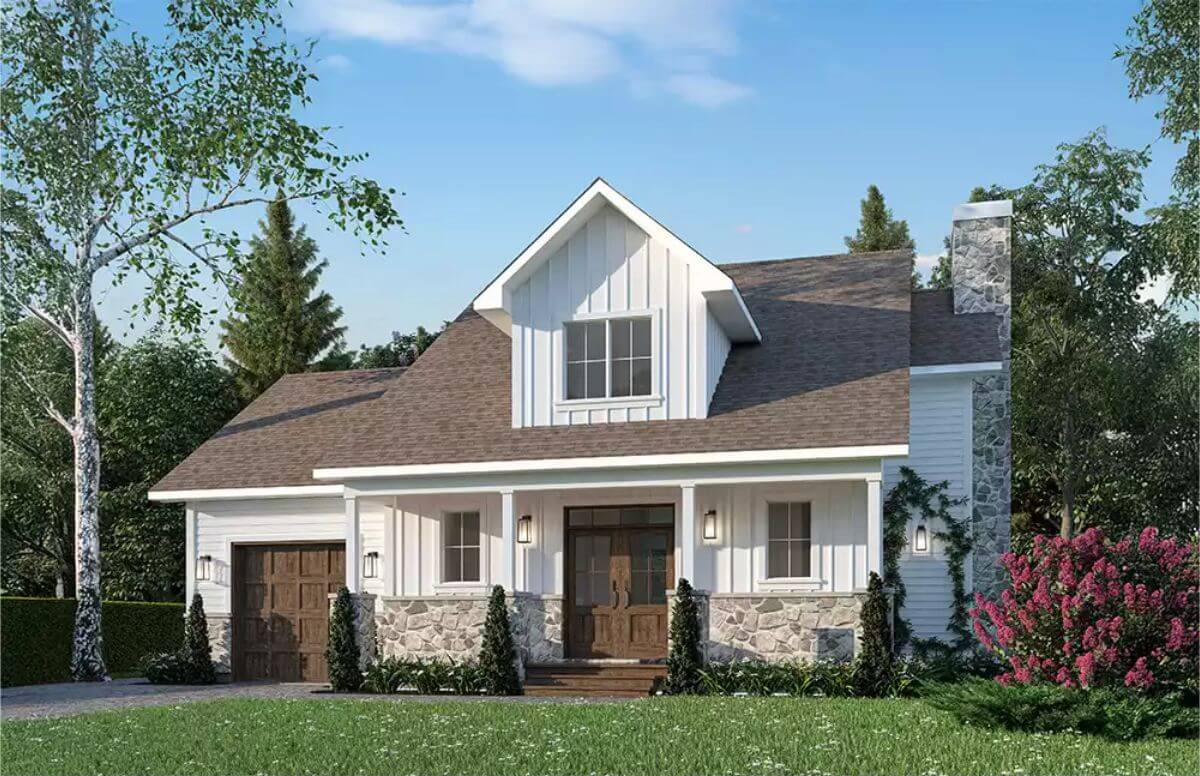 3-Bedroom Country Cottage with Front Porch and Covered Terrace (Floor Plan)