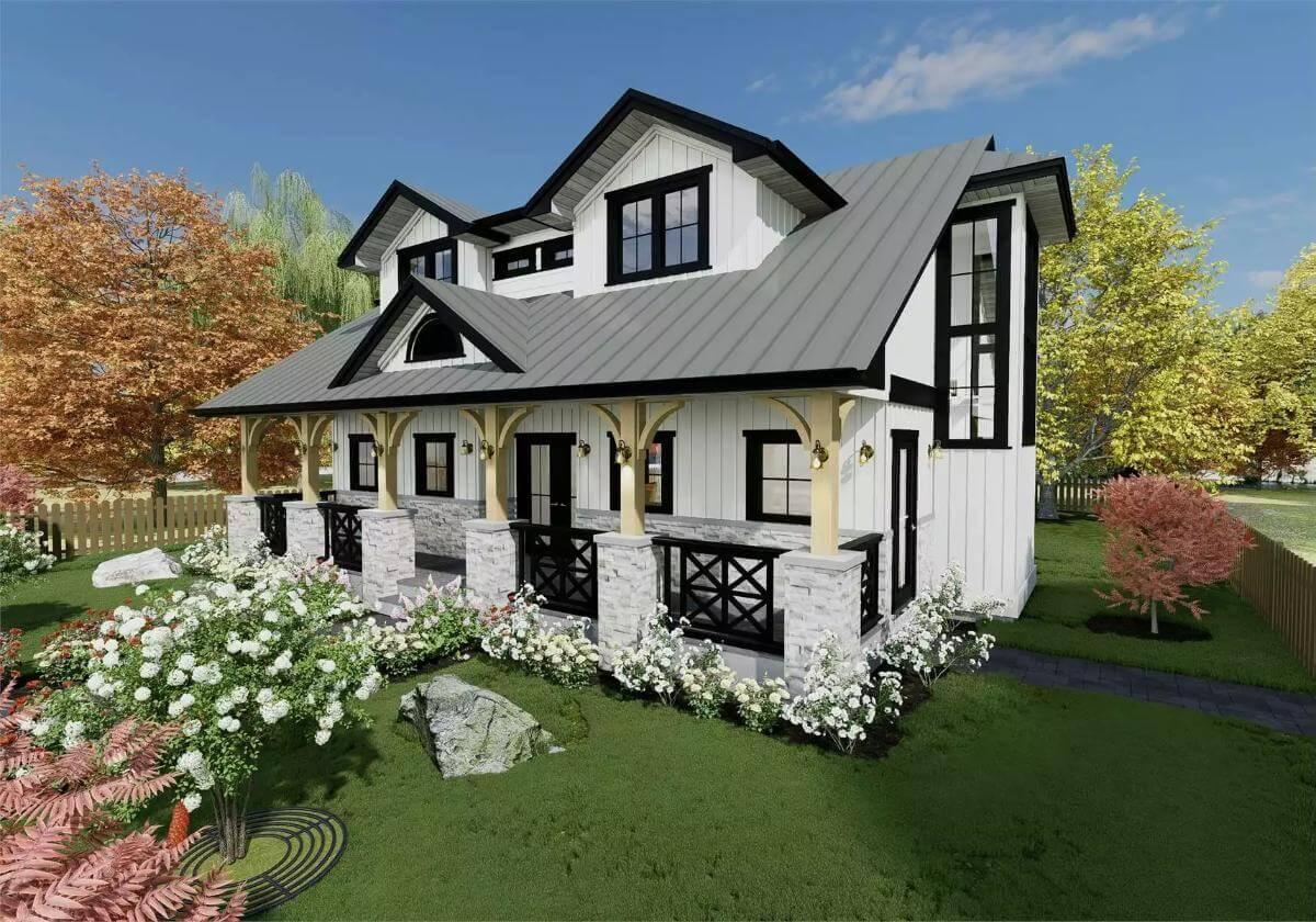 Check Out the Black Trim and Arched Windows on This Craftsman Gem