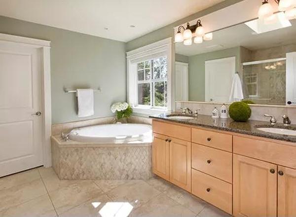 Warm Craftsman Bathroom with a Cozy Corner Tub