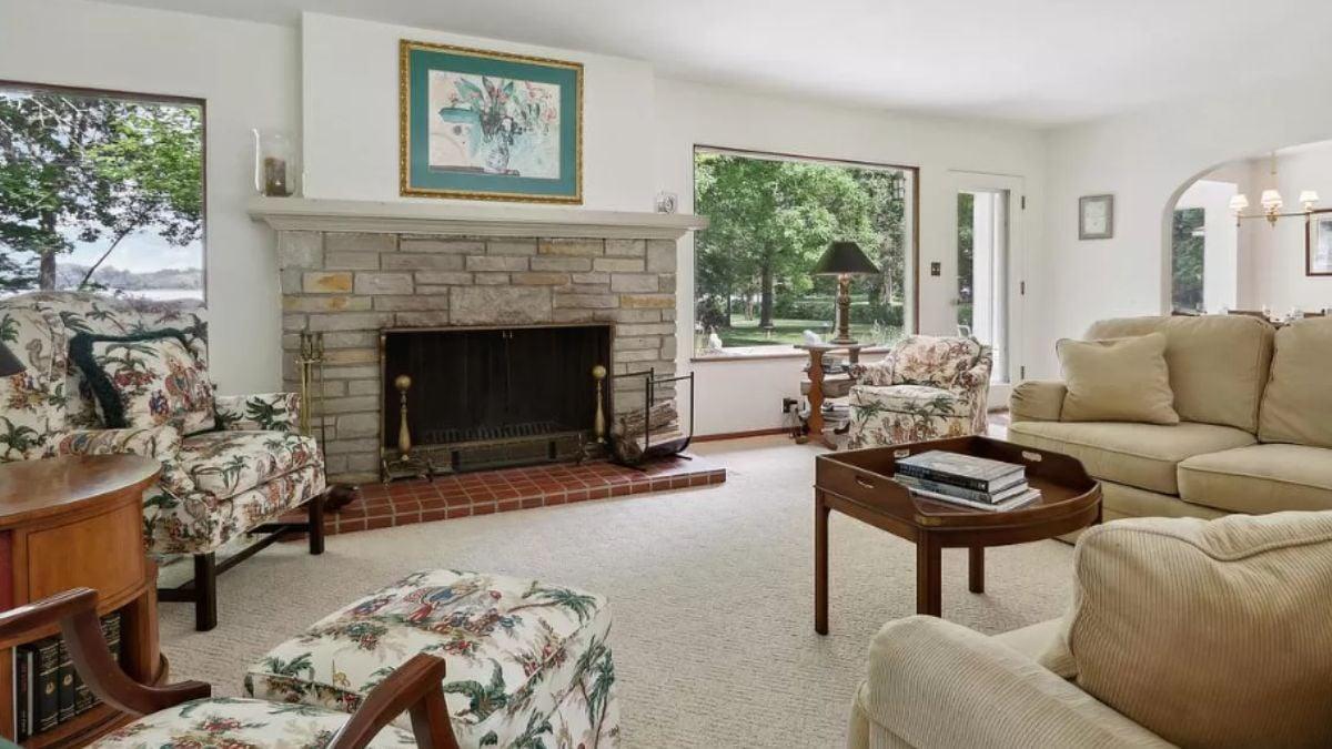 Family Retreat with a Stone Fireplace and Floral Accents