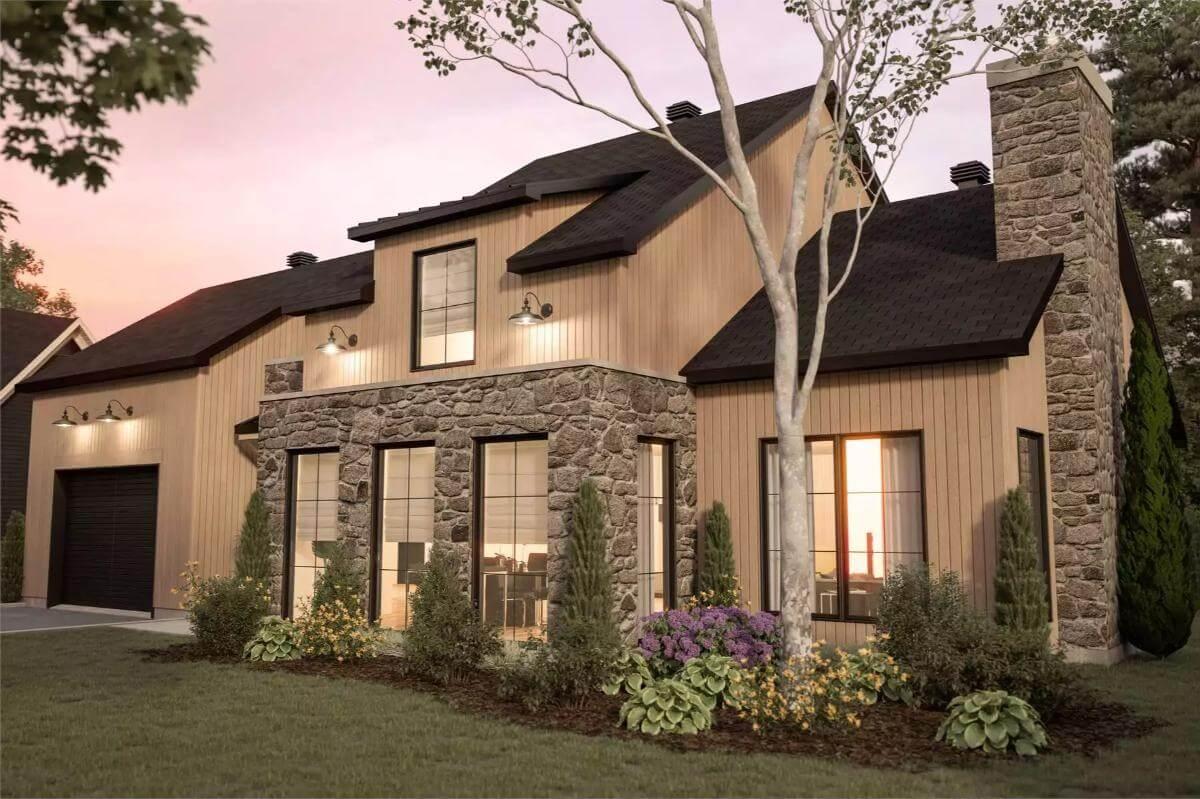 Check Out the Stone Chimney on This Rustic-Modern Exterior