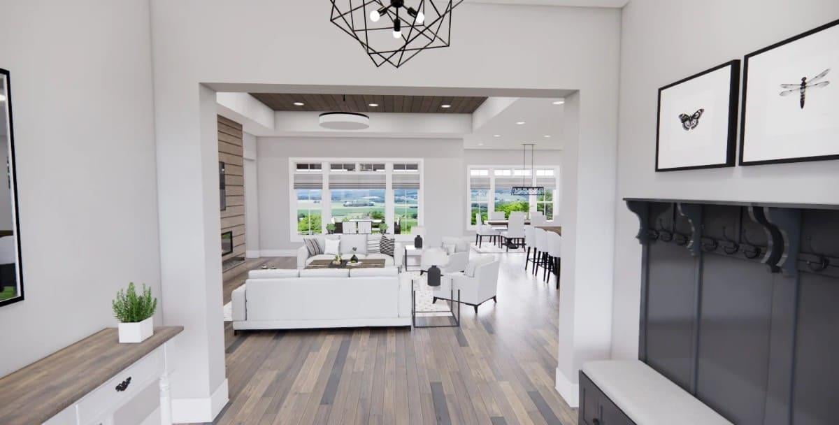 A Look at the Spacious Great Room with Sleek Geometric Lighting