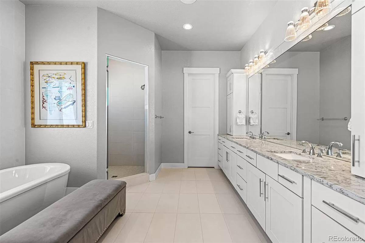 Notice the Expansive Double Vanity in This Elegant Bathroom