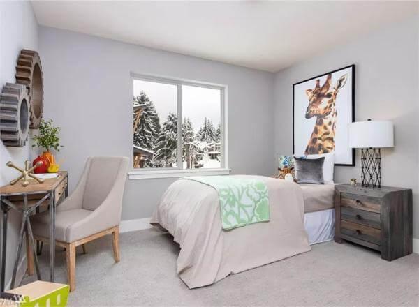 Notice the Playful Art and Clever Workspace in This Bedroom