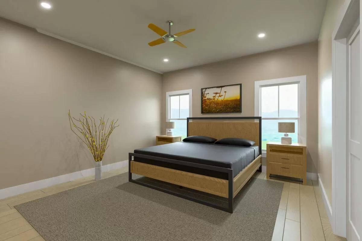 Minimalist Bedroom with a Bold Wooden Bedframe