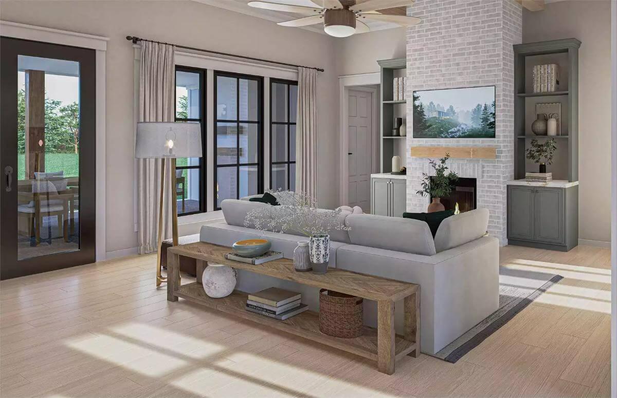 Look at the Built-In Shelving Flanking This Brick Fireplace