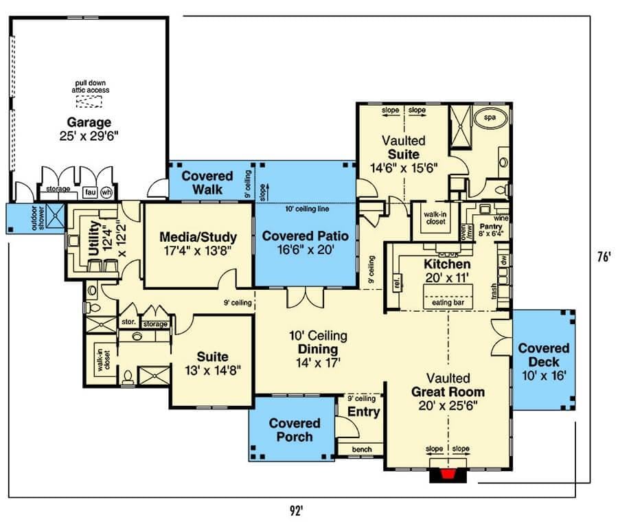 Spacious Vaulted Great Room Steals the Show in This Clever Layout