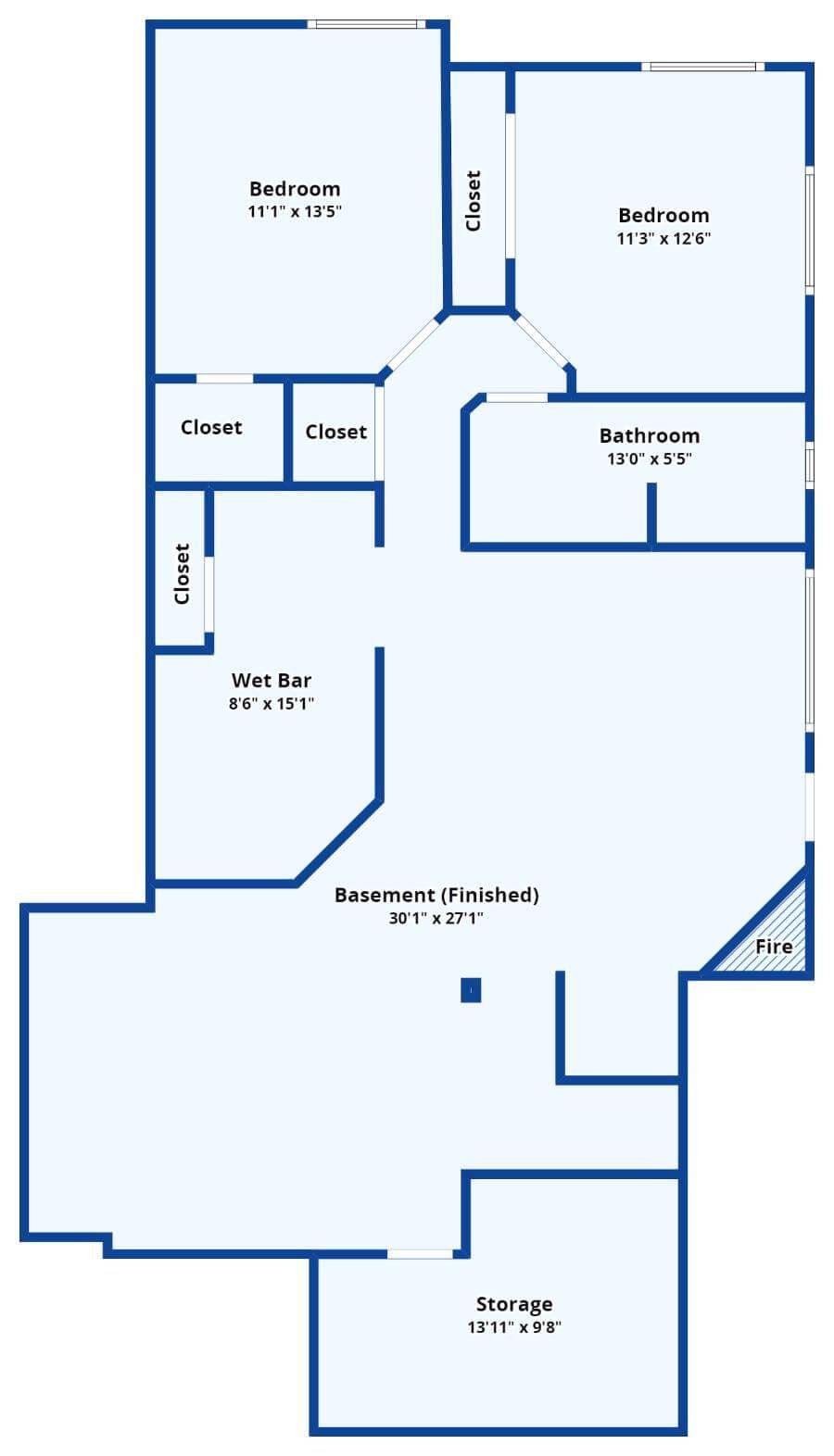 Versatile Basement Layout with Wet Bar and Storage Galore