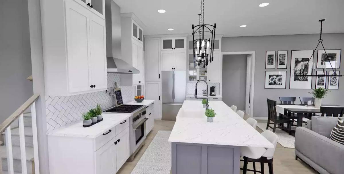 Explore This Craftsman Kitchen with Long Island and Chic Pendant Lighting