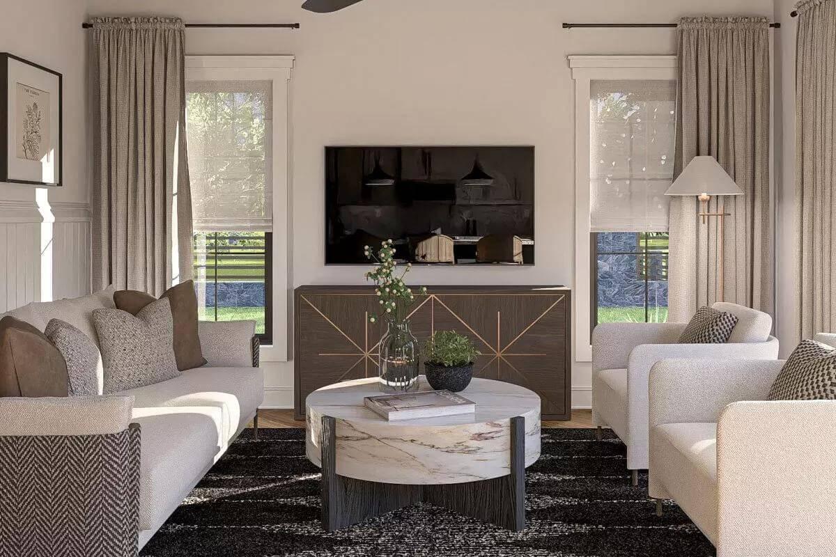 Elegant Living Room with Eye-Catching Geometric Console