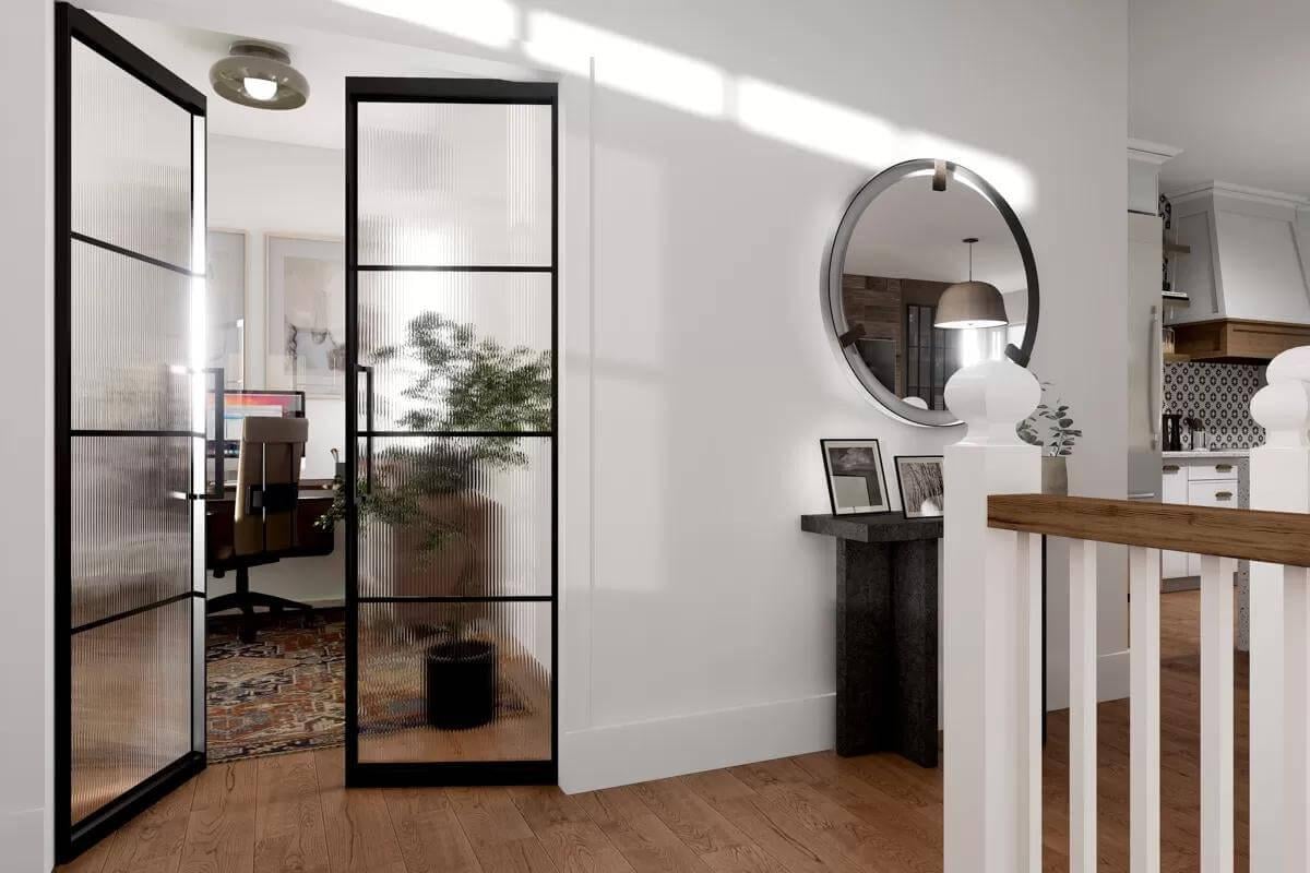 Stylish Office Entry with Textured Glass Doors