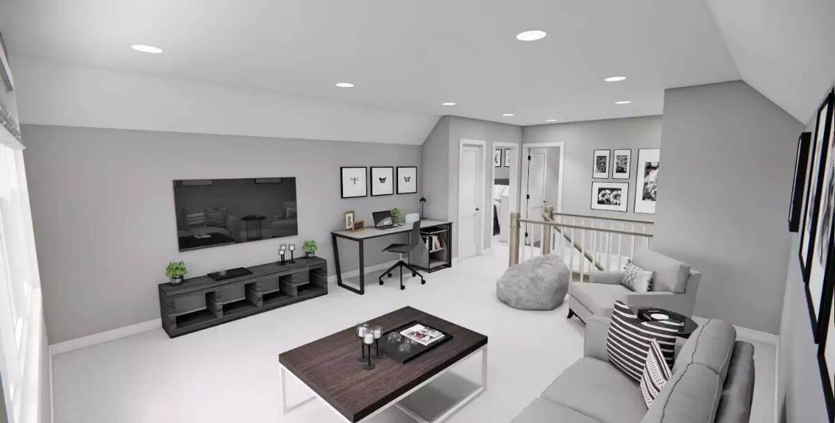 Explore This Versatile Loft with Stylish Workspace and Media Center