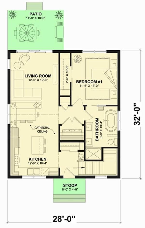 Compact Main Floor Layout with a Cathedral Ceiling in the Living Area