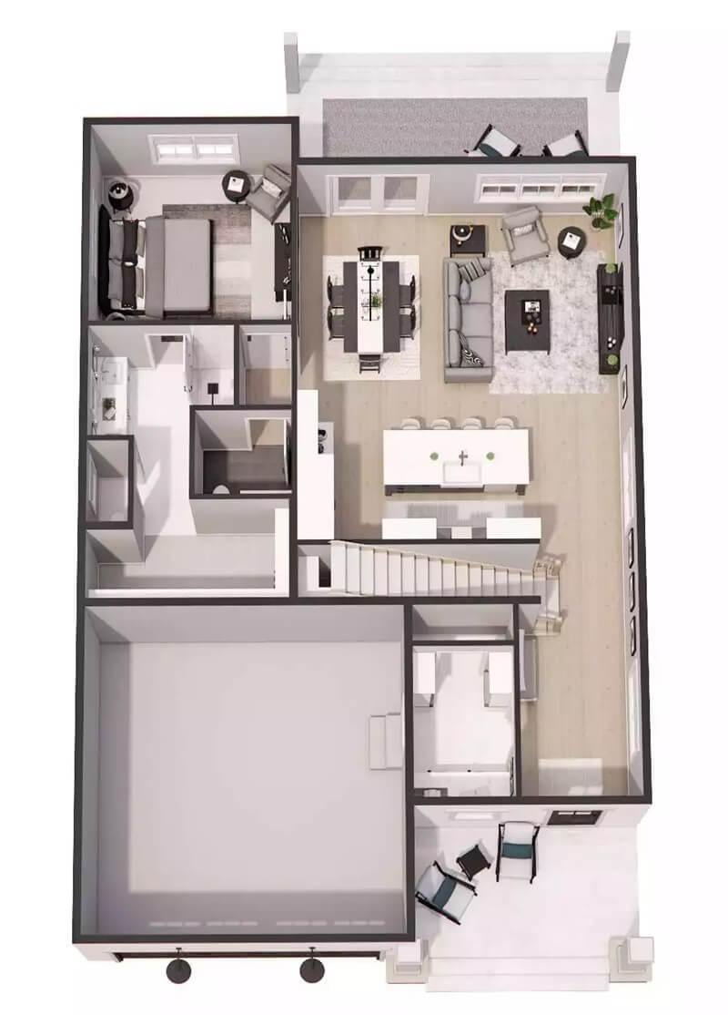 Check Out the Flow from Kitchen to Cozy Living Area in This Craftsman Floor Plan