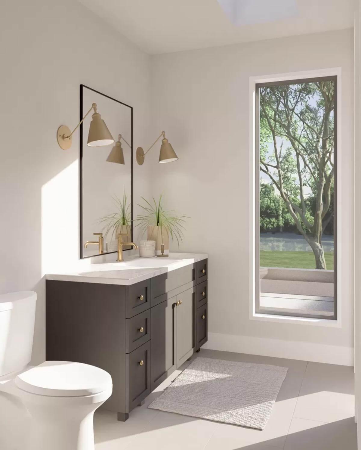 Check Out the Chic Wall Sconces in This Minimalist Bathroom