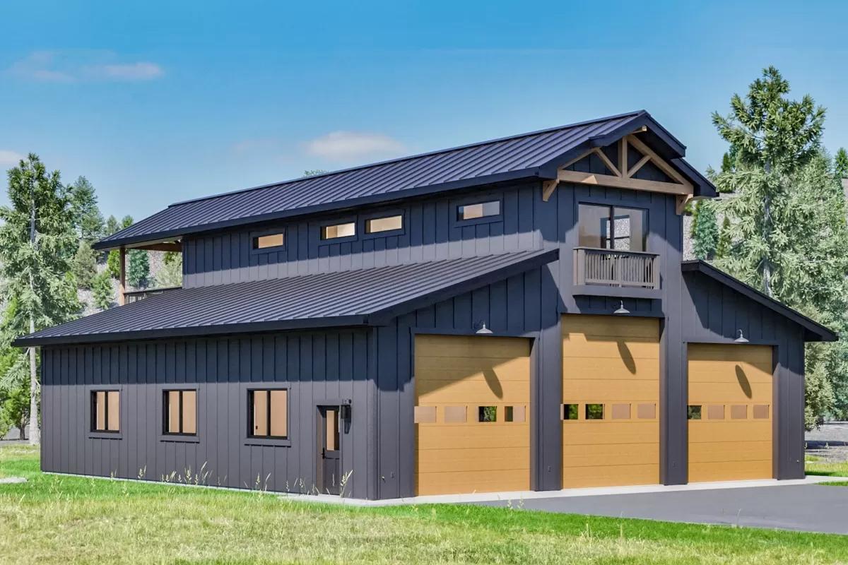 Notice the Bold Balcony in This Modern Industrial Garage Design
