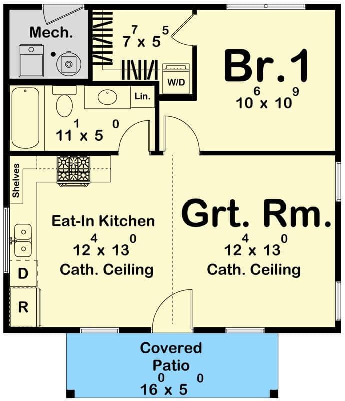 Compact and Functional Floor Plan Featuring an Eat-In Kitchen with Cathedral Ceiling