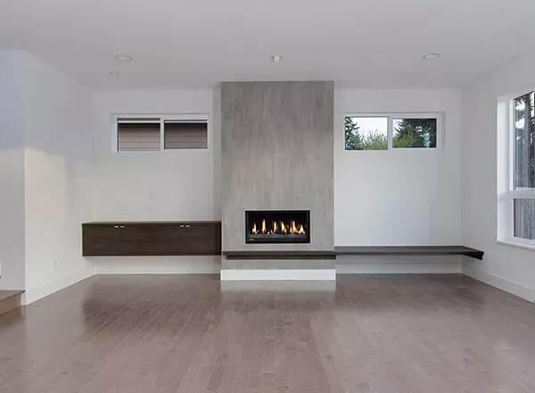 Minimalist Living Room with a Sleek Linear Fireplace Feature
