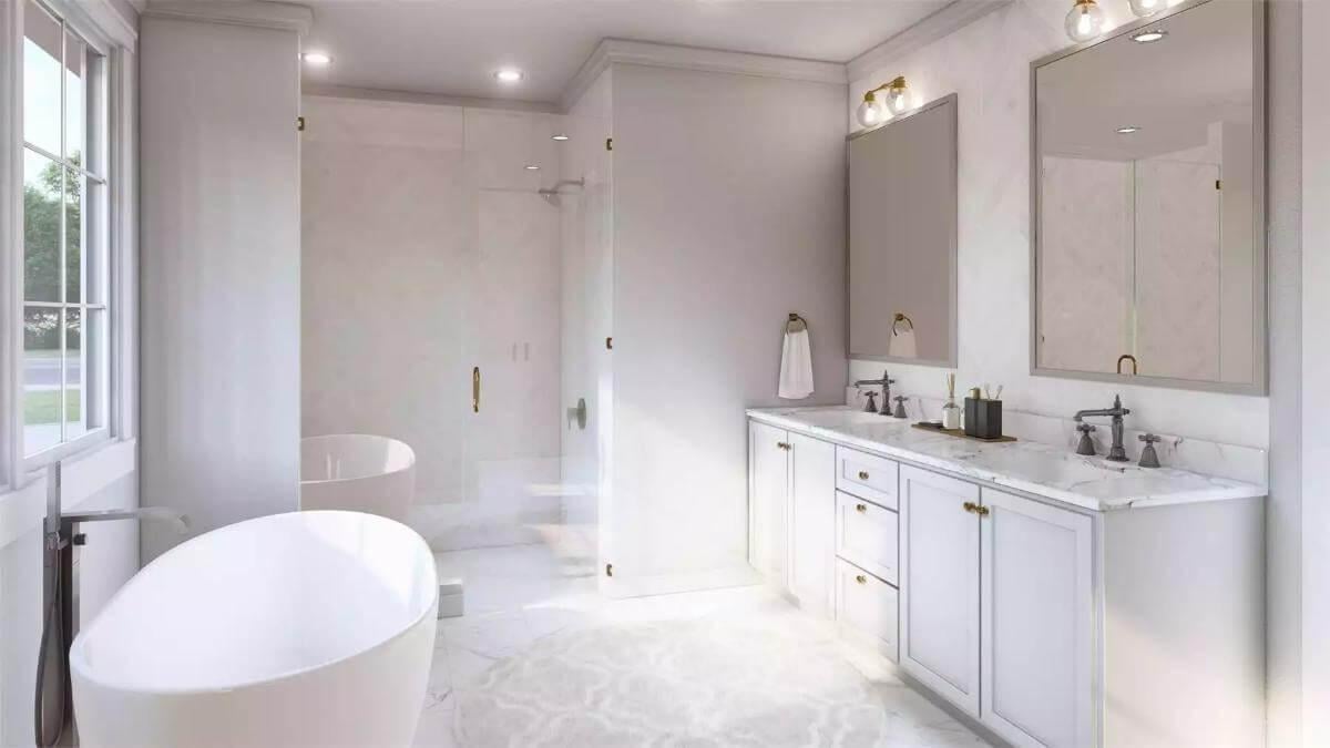 Serene Bathroom Escape with a Freestanding Tub and Marble Accents