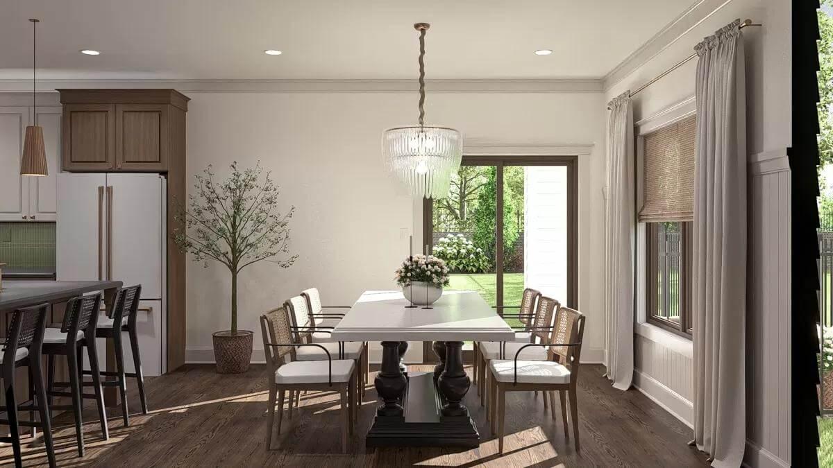 Elegant Dining Area with a Grand Table and Garden Views