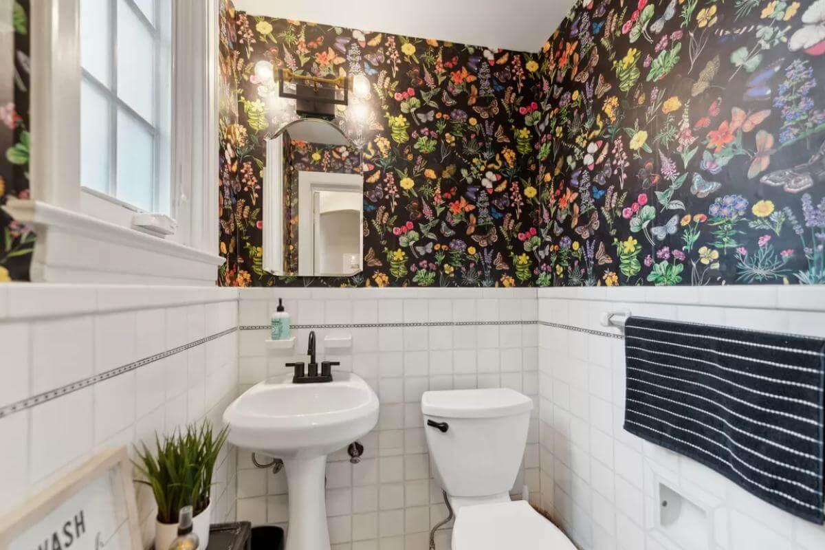 Discover the Vibrant Floral Wallpaper in This Chic Powder Room