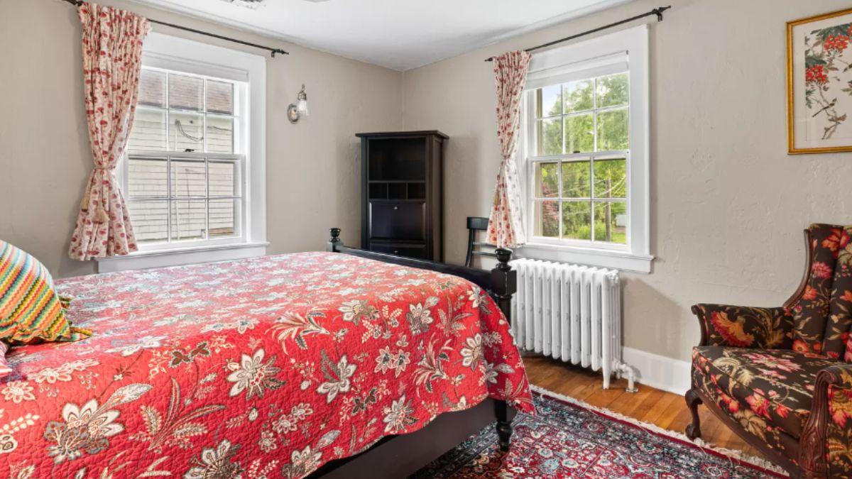 Traditional Bedroom with a Bold Red Quilted Bedspread