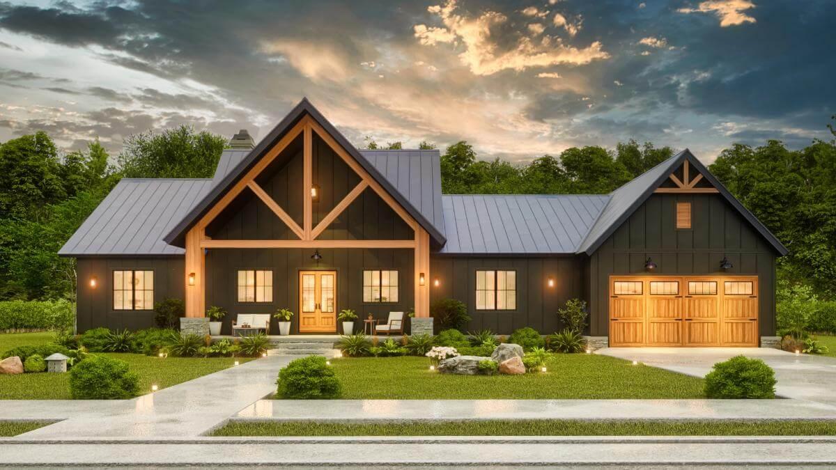 Craftsman Home with Eye-Catching Timber Accents and Metal Roof