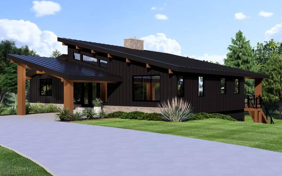 Check Out the Bold Black Facade and Timber Accents of This Unique Structure