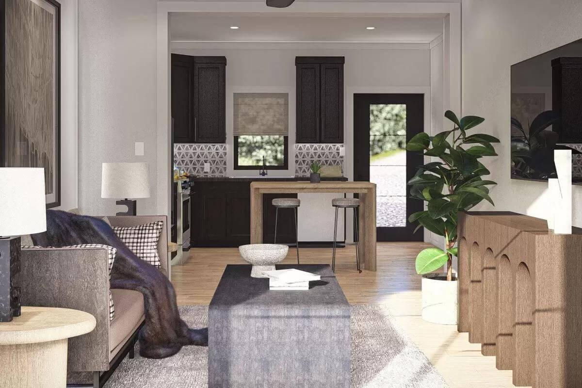 Compact Living Room with Stylish Kitchen Nook