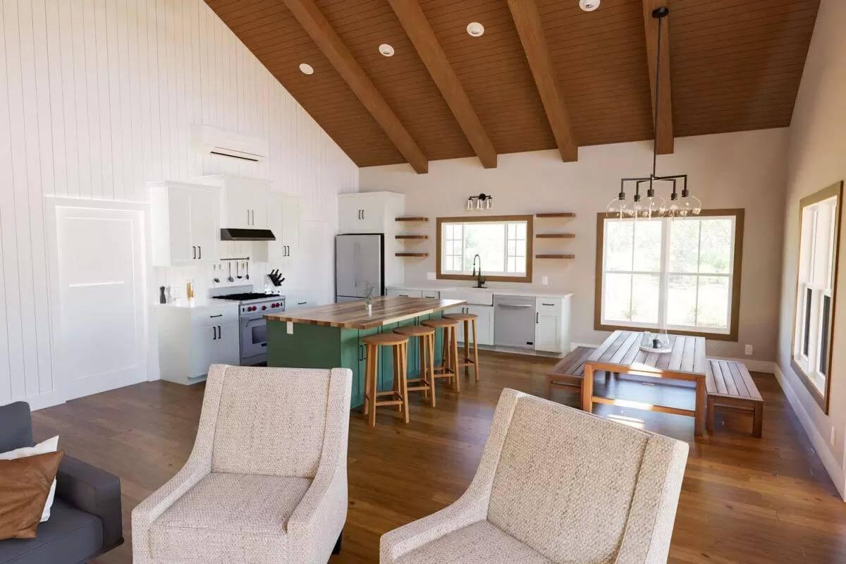 Notice the Vaulted Ceiling in This Bright and Open Kitchen Living Space