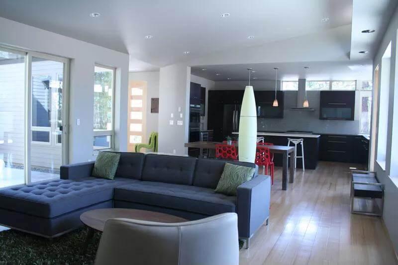 Modern Living and Dining Space with a Striking L-Shaped Sofa