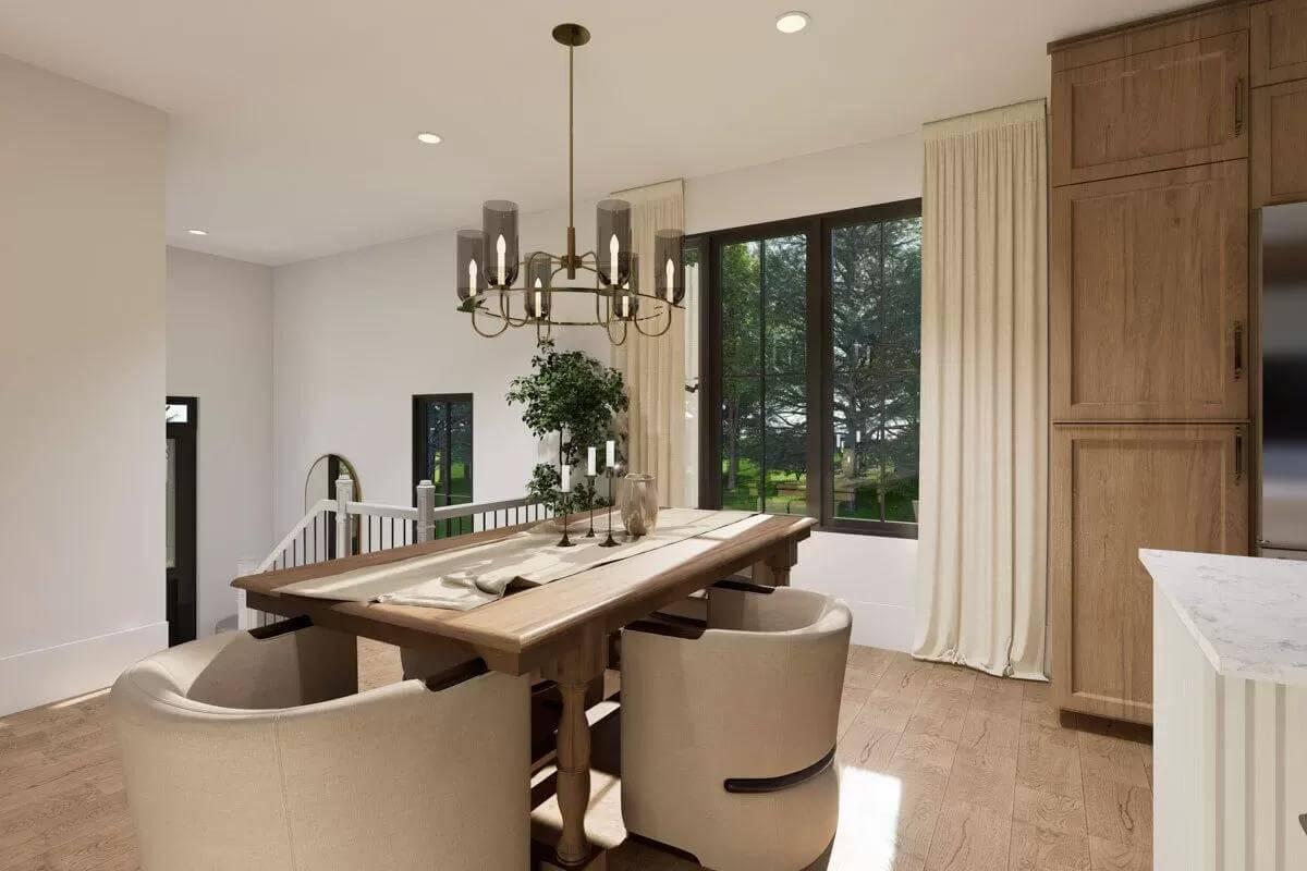 Enjoy the Rustic Elegance of This Dining Area with a Vintage Chandelier