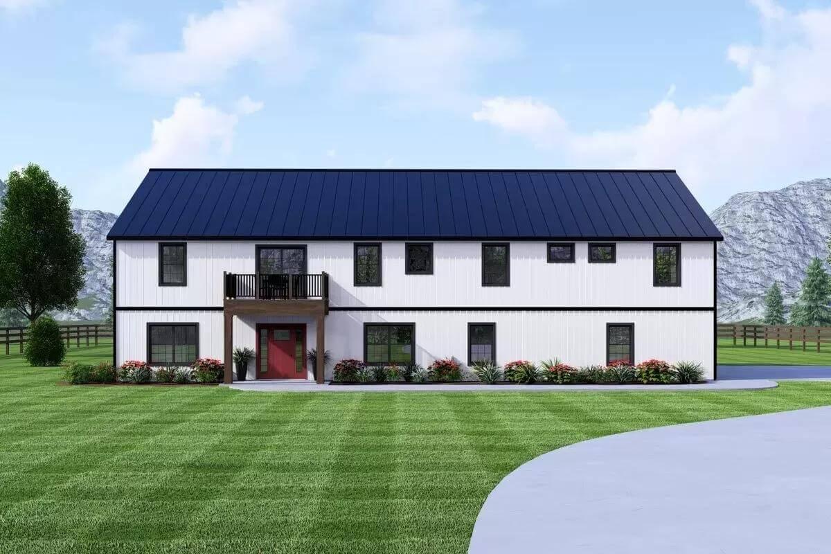 Appreciate the Spacious Lawn Complementing This Bold Barn-Style Facade