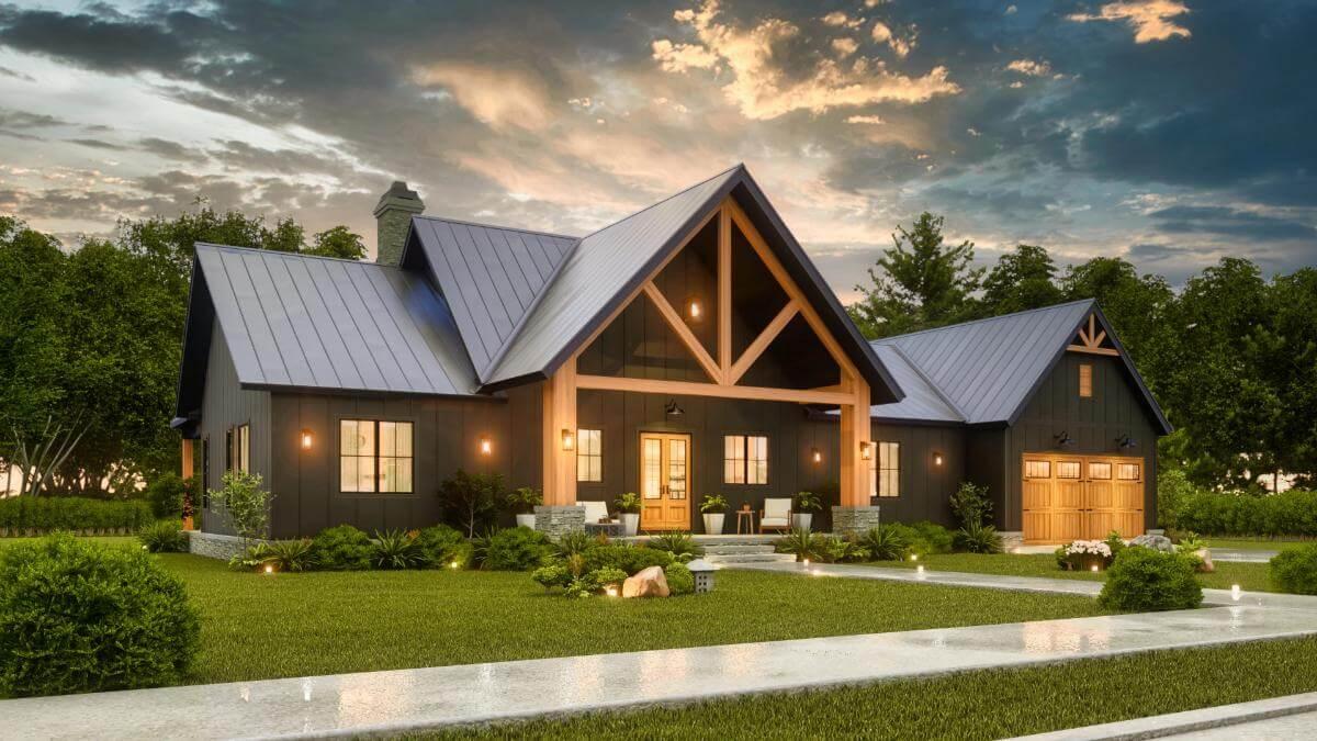 Craftsman Home with Striking Rooflines and Timber Framing