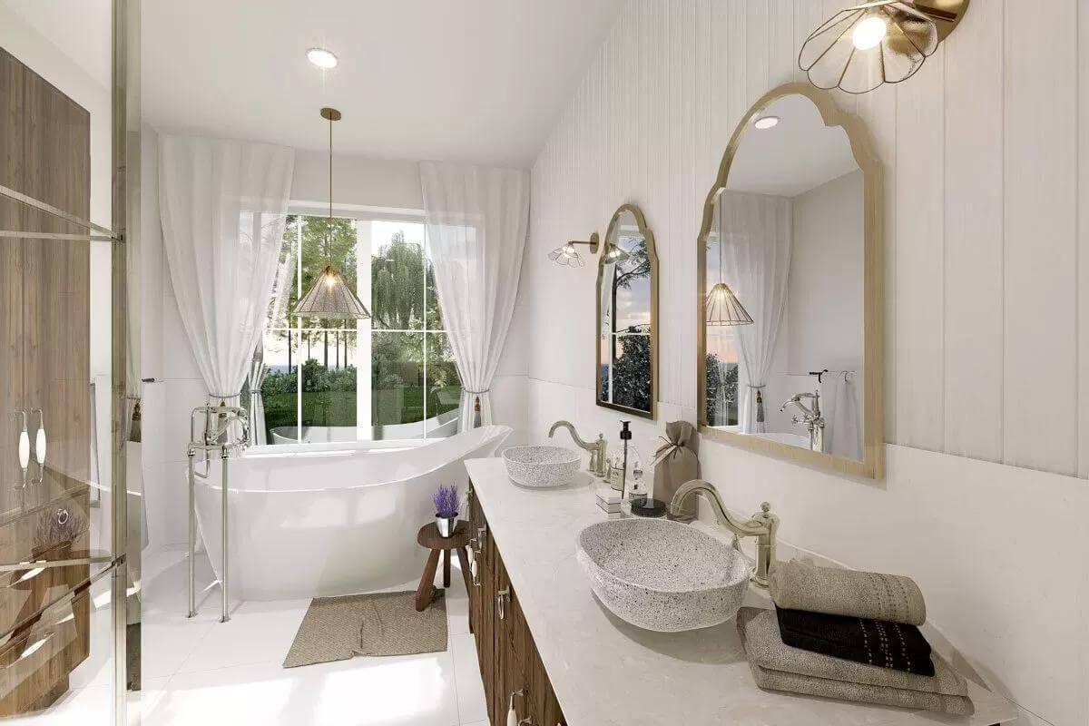 Elegant Freestanding Tub Anchors This Spa-Like Bathroom