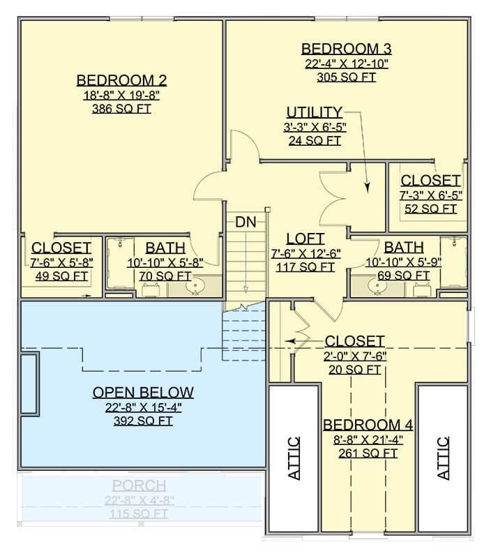 Upper Floor with Loft, Three Bedrooms, and Strategic Storage