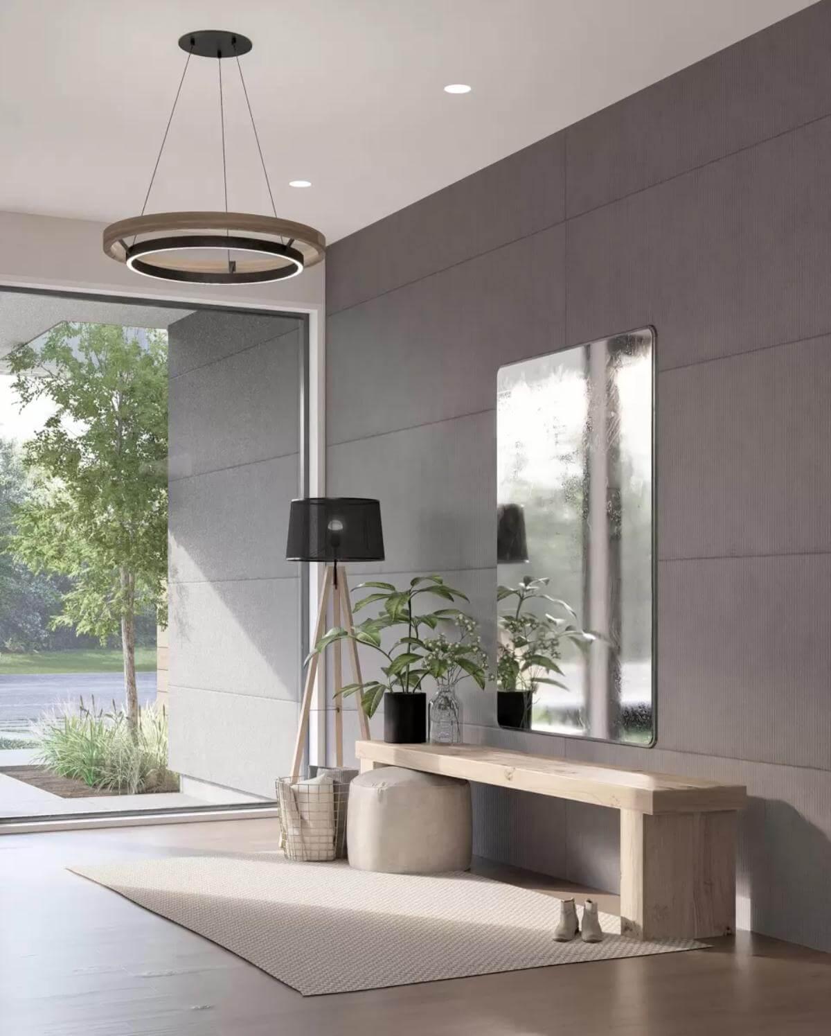 Notice the Unique Circular Chandelier in This Minimalist Entryway