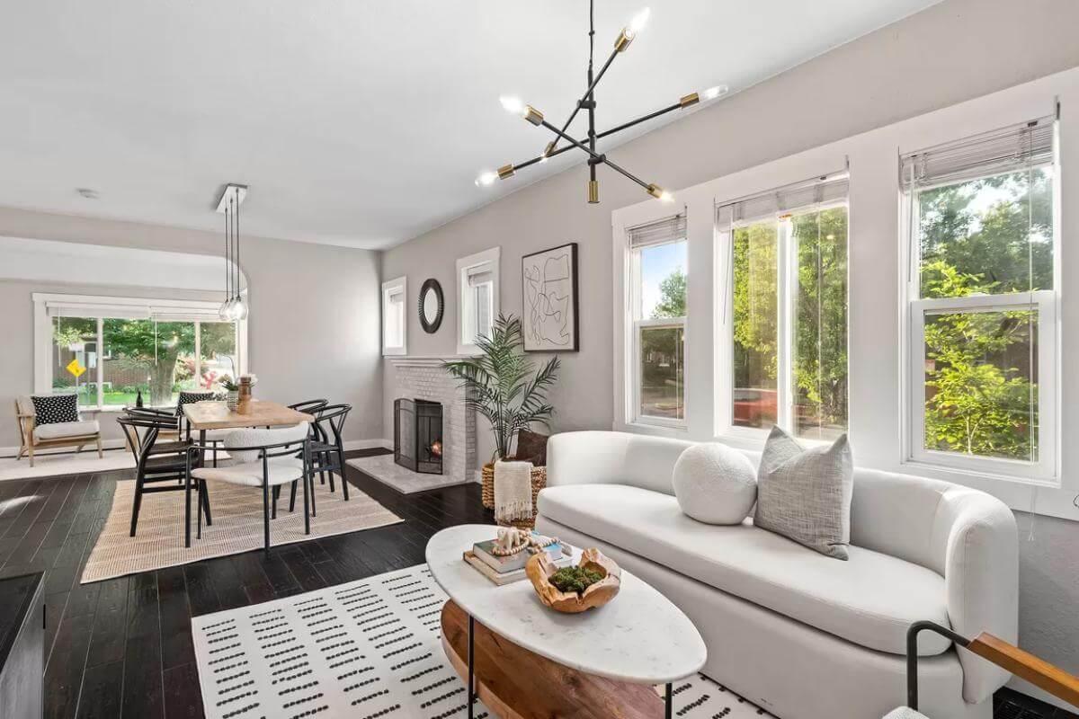 Sunlit Living and Dining Fusion with a Modern Twist