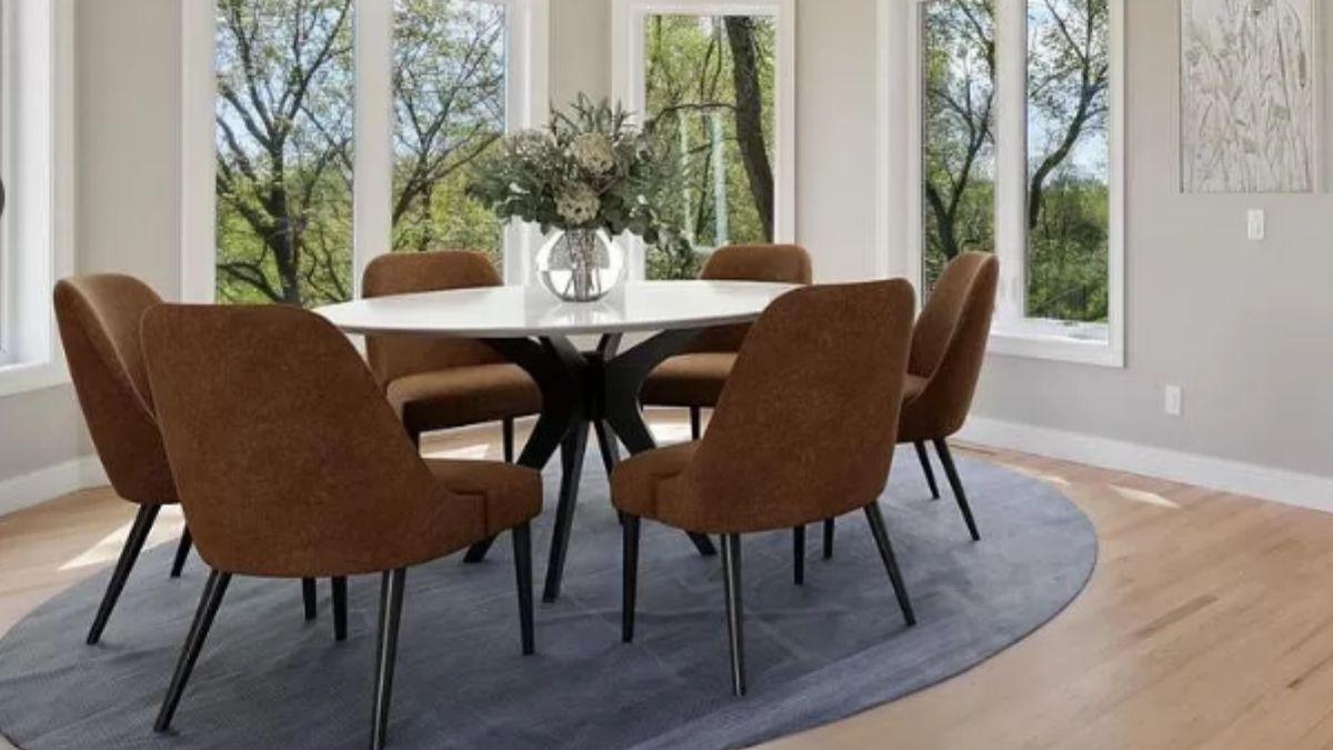 Modern Dining Room with a Chic Circular Rug