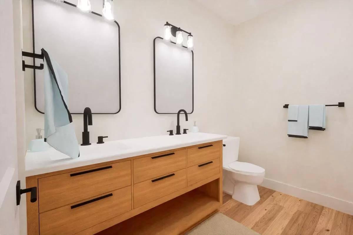 Minimalist Bathroom Design with Dual Vanity Mirrors
