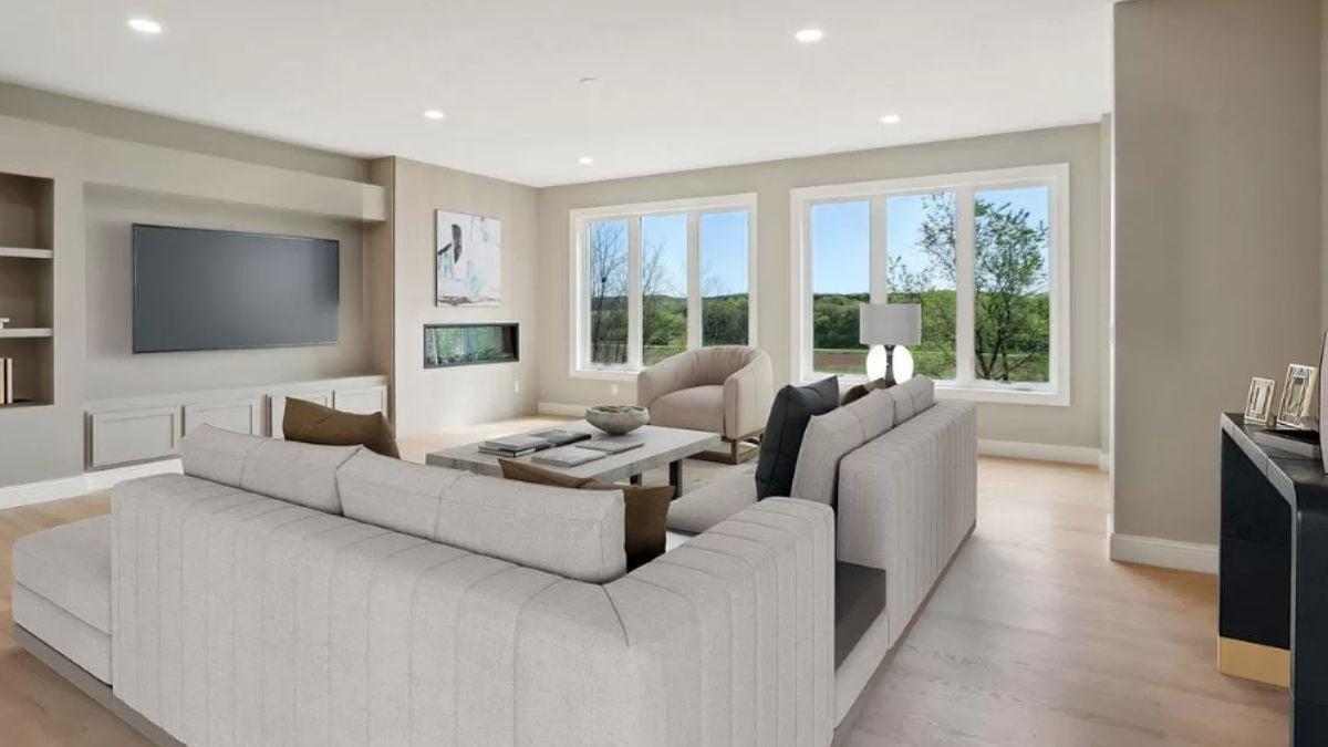 Sunlit Family Room with Smart Built-in Shelving
