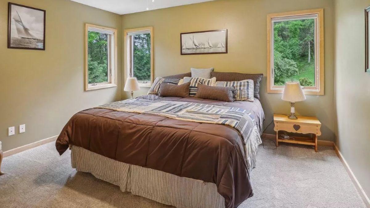 Craftsman Bedroom with Forest Views and Earthy Tones