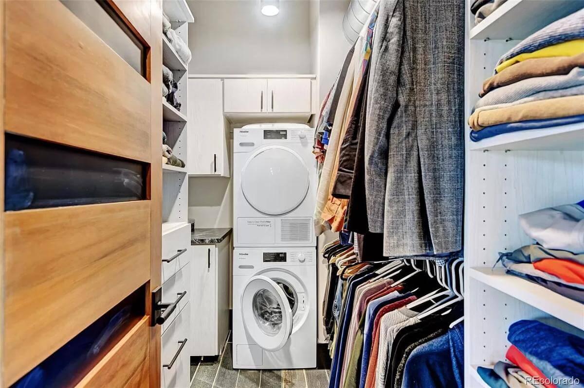 Compact Laundry Closet with Clever Storage Solutions