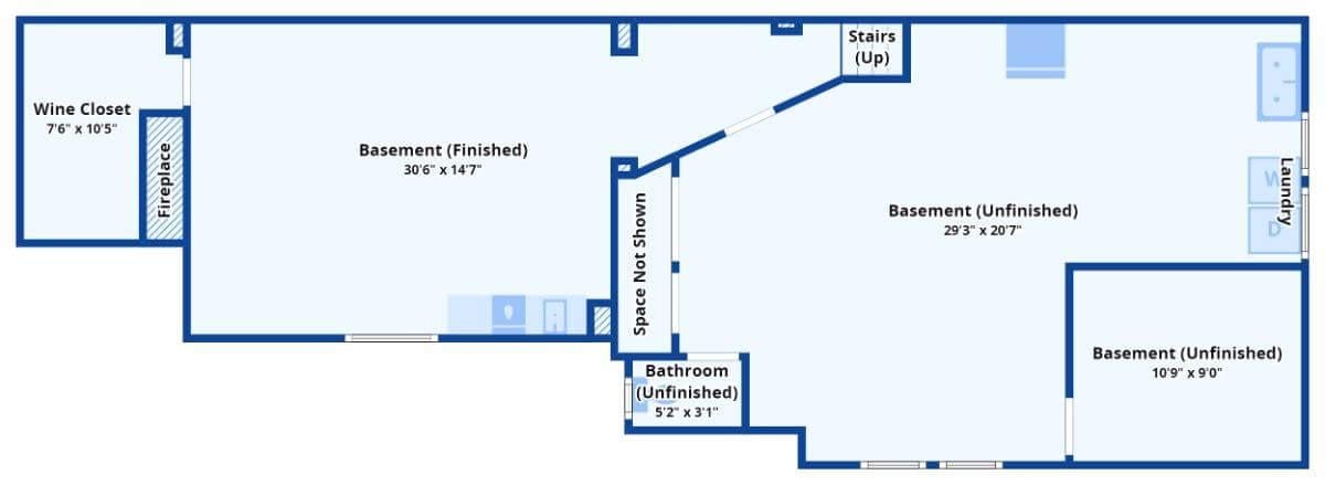 Spacious Basement with Finished Area and Unique Wine Closet