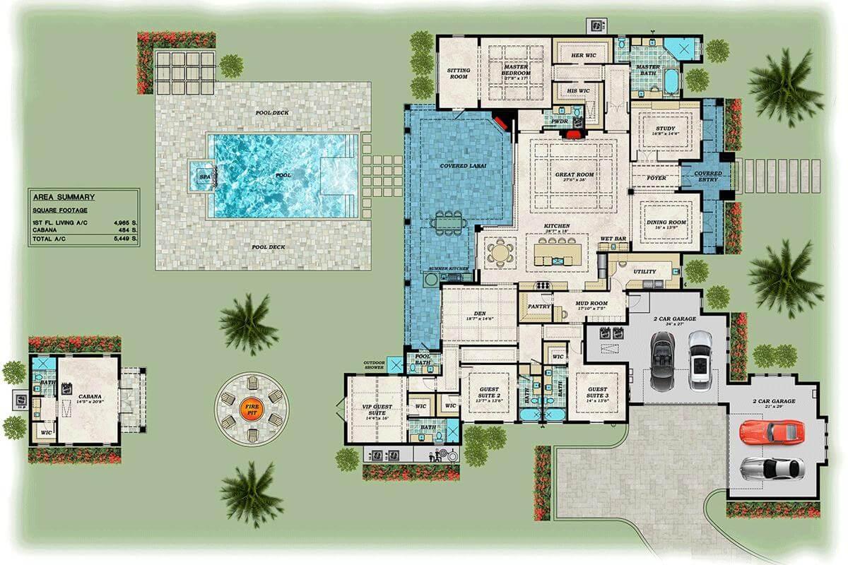 Explore This Expansive Floor Plan with a Dream Poolside Layout